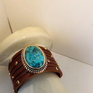 Barse New Turquoise & Leather Cuff Bracelet